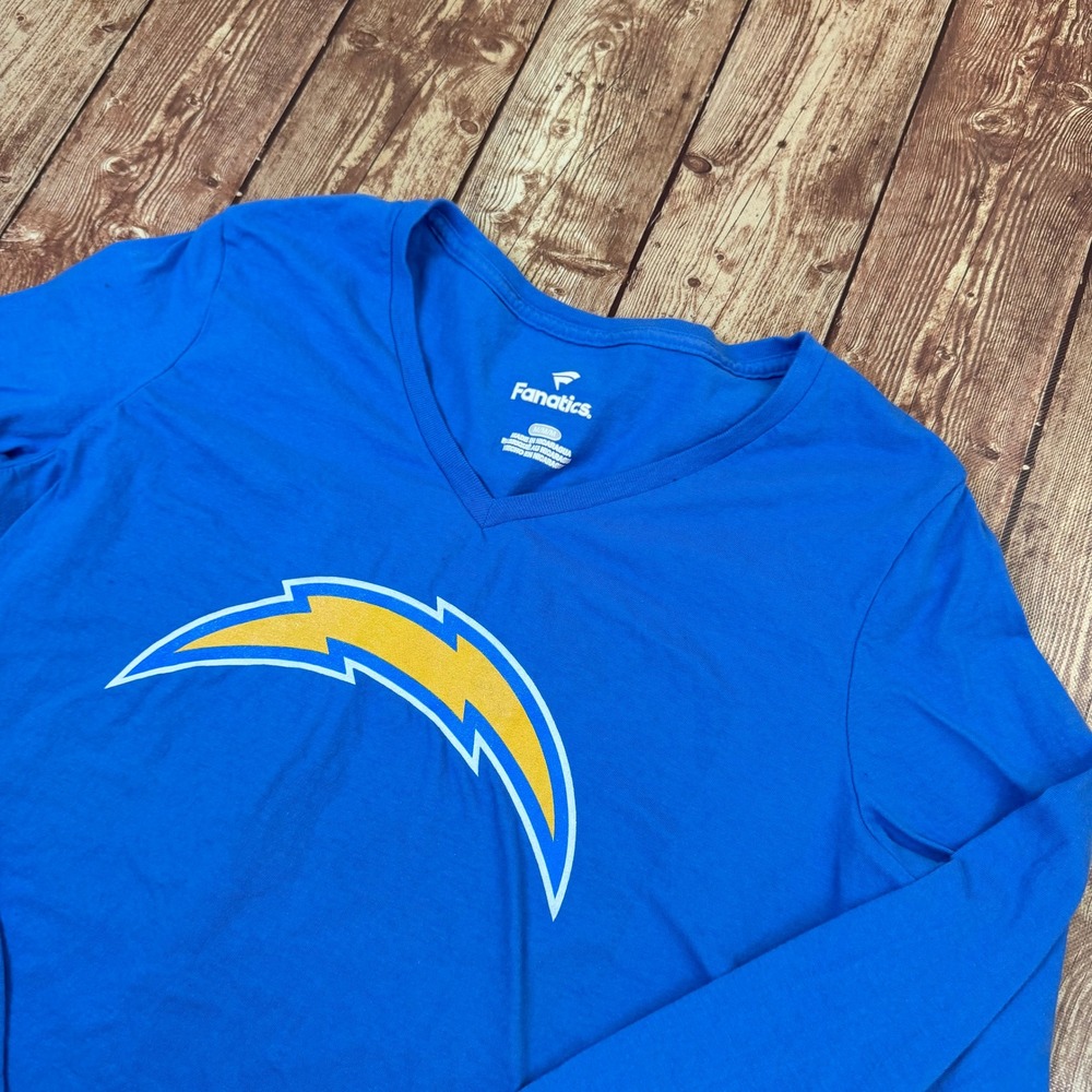 Fanatics Los Angeles Chargers T Shirt Womens Medium Blue V Neck Long Sleeve